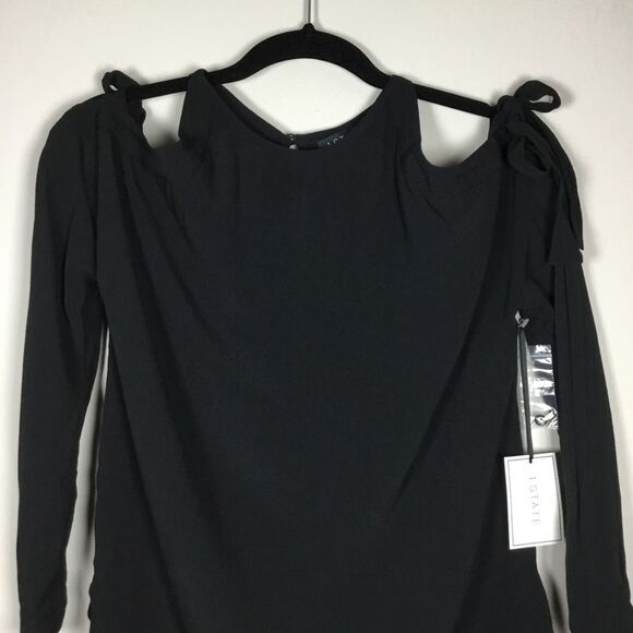 NWT 1State cold shoulder black top with ties long sleeve button back chic sizeXS - Picture 2 of 9